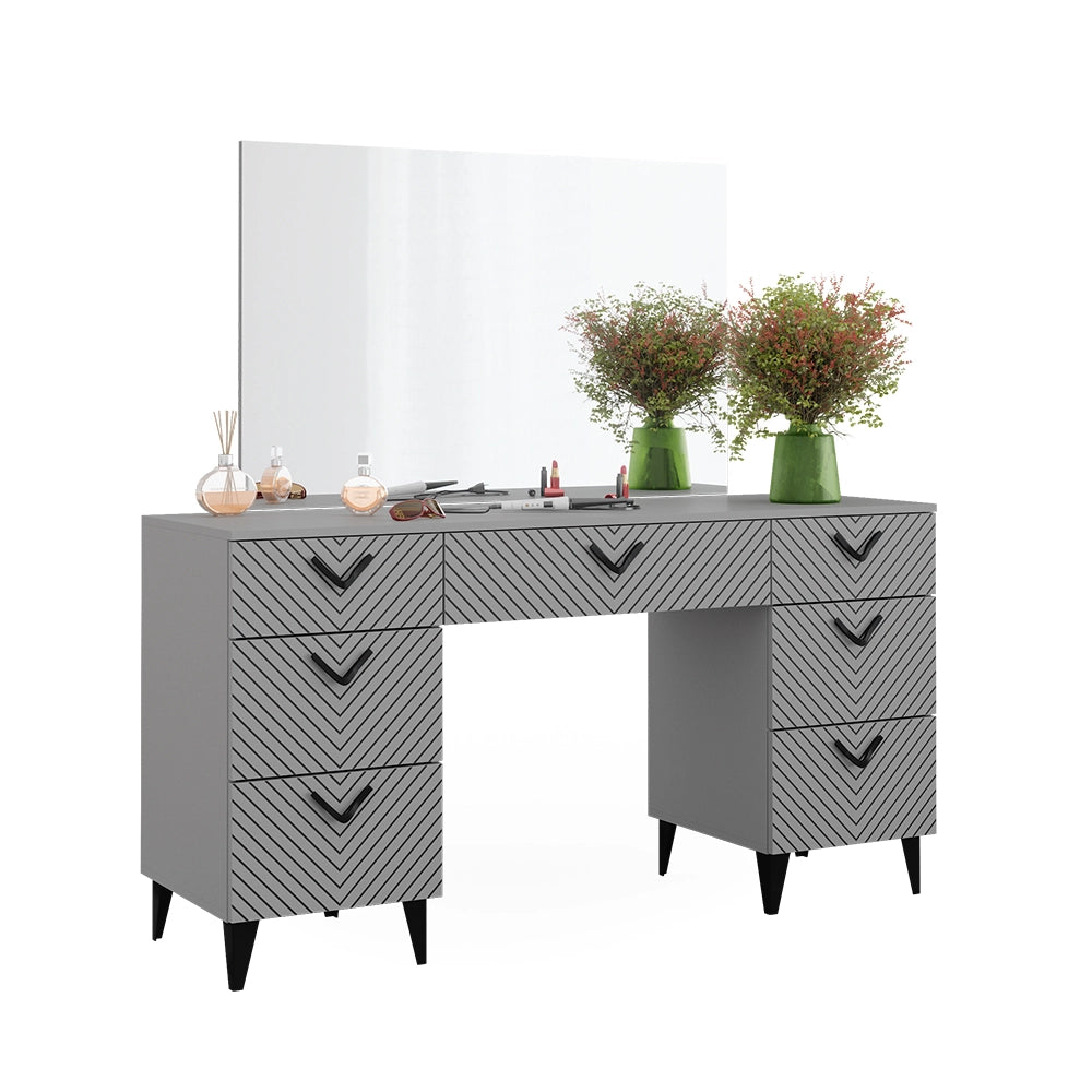 Vicco Tavolo da toeletta Grigio 150 cm con 7 cassetti
