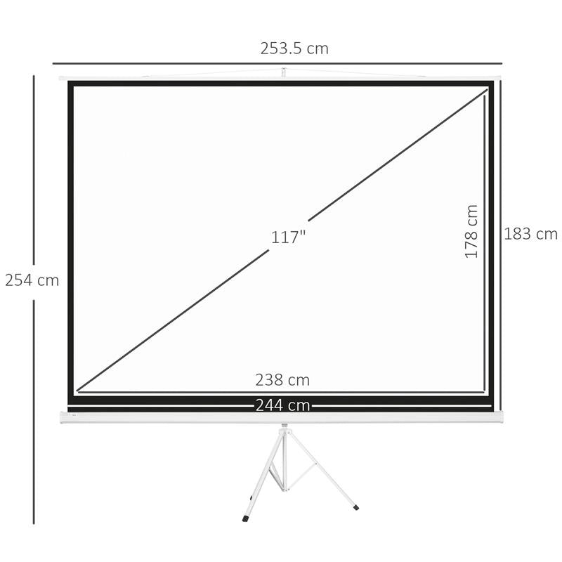 TELO PROIETTORE DA 120" FORMATO 4:3 IN TESSUTO A RETE, PLASTICA E METALLO CON TREPPIEDI, 244X183 CM, BIANCO