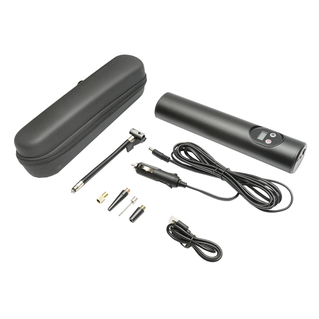 Compressore d'aria portatile nero 12,4V 6000Am batteria ricaricabile 250x56x47mm con accessori