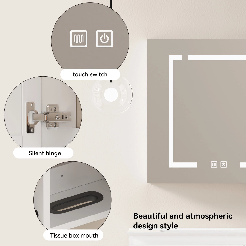 Armadietto a specchio con LED e vani contenitore da parete per bagno soggiorno moderno bianco 72 × 24,5 × 73 cm