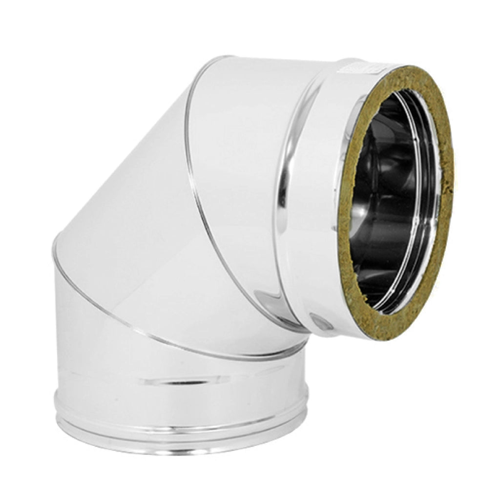 CURVA 90  ° DOPPIA PARETE ACCIAIO INOX AISI 316 PARTE INTERNA AISI 304 PARTE ESTERNA -  EE ¸100 INTERNO -  EE ¸150 ESTERNO - SP. 05 MM  - EUF