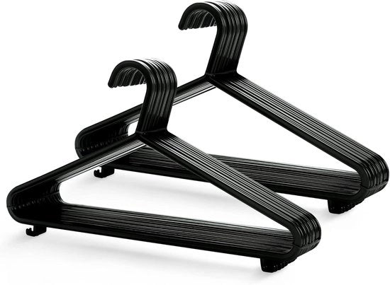 Hangers per abito in plastica nera per adulti con stanghetta per pantaloni e bavetta - 375 cm largo - 25pz