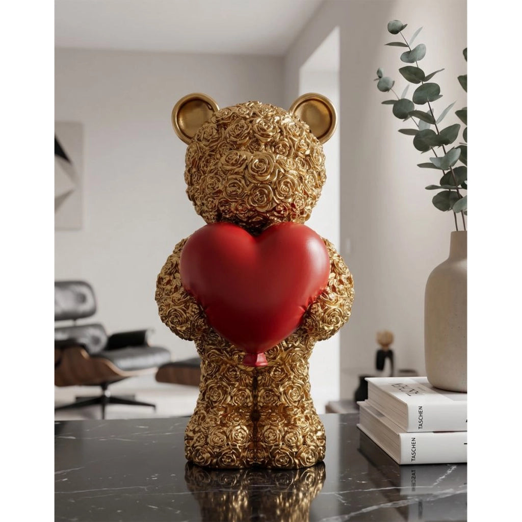 Scultura orsetto decorativo con cuore rosso