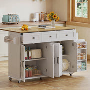Isola da cucina mobile con piano ribaltabile, 4 ante e 3 cassetti