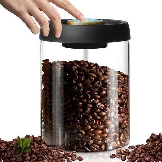 contenitore di conservazione per caffè, scatole di riserva con coperchio a vuoto, contenitore a vuoto per caffè, contenitore di vetro per caffè, contenitore per caffè in grani, tè, noci, cioccolato, caffè (900ml)