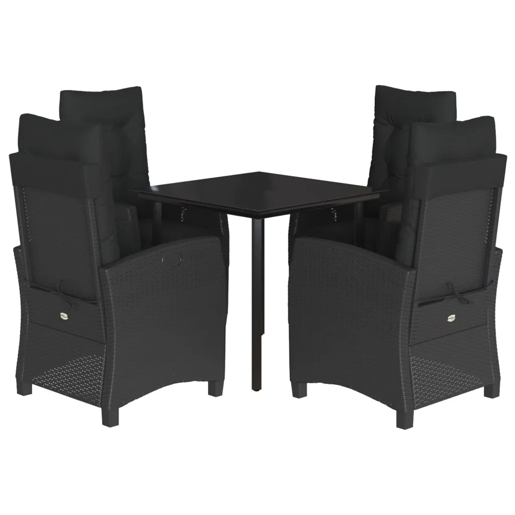 Set da Pranzo da Giardino 5 pz Nero con Cuscini in Polyrattan