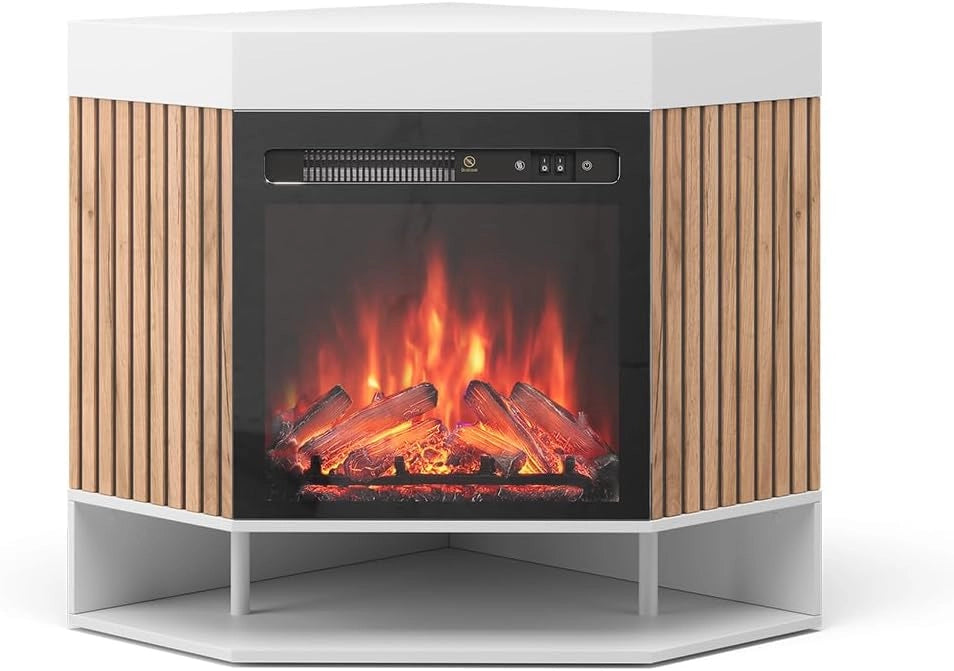 Caminetto elettrico "Lynea", Bianco, 100 cm con effetto fiamma realistico e riscaldatore da 1800W