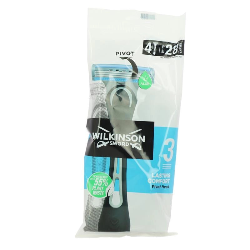 WILKINSON RASOIO DA UOMO PER RASATURA CON ALOE CHE PERMETTE COMFORT IMMEDIATO PIVOT HEAD CONFEZIONI DA 4PZ