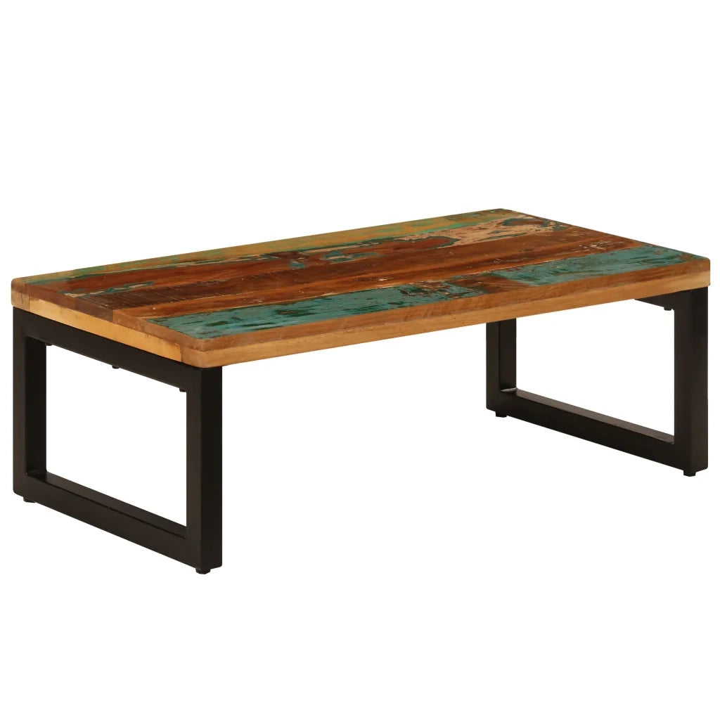 Tavolino da CaffÃ¨ 100x50x35cm in Massello di Recupero e Acciaio cod mxl 18847