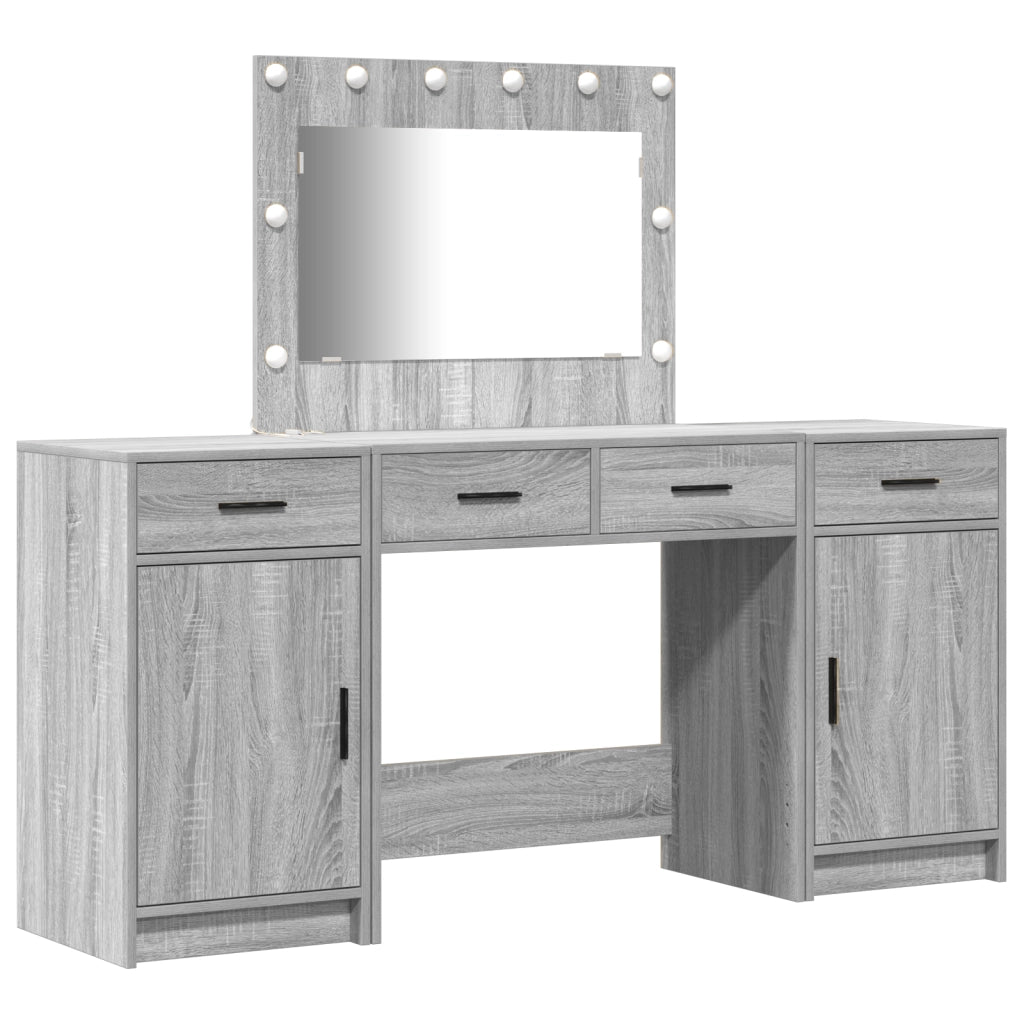 Set di Toeletta da 3 Pezzi con LED in Grigio Sonoma in Legno Ingegnerizzato