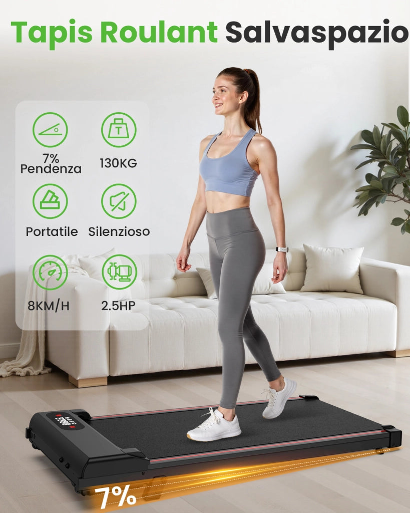 Tapis roulant elettrico inclinato , tappetino da passeggio da 1 a 8 km/h con telecomando, per casa e ufficio, 2,5 CV, capacit¨¤ 140 kg