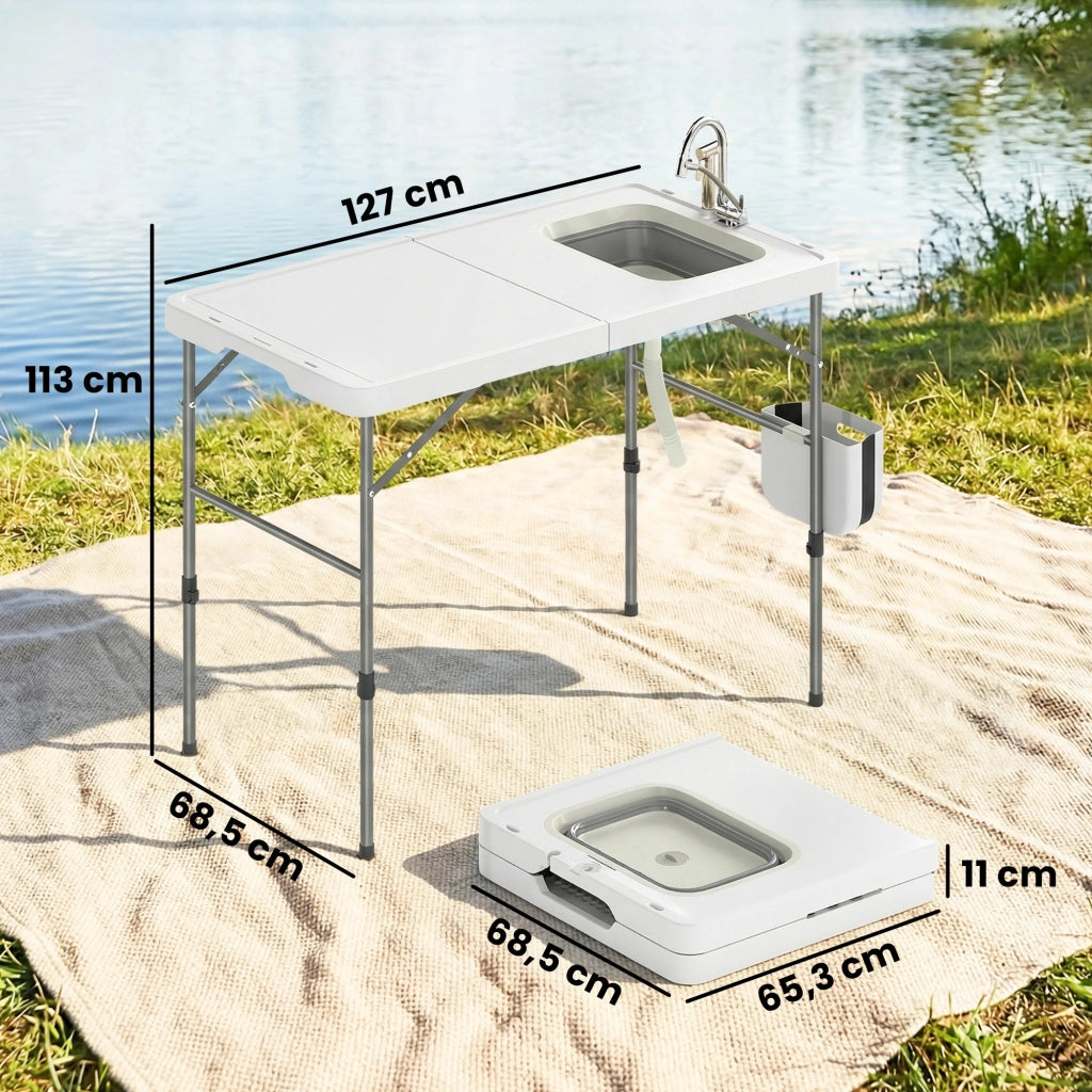 Tavolo da Lavaggio Pesce Pieghevole ¨C Xylo ¨C Altezza Regolabile con Lavello Rubinetto Tubo Cestino