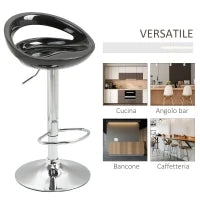 Set 2 Sgabelli da Bar Alti, Sgabelli Girevoli a 360°, con Schienale e Poggiapiedi, Altezza Regolabile, Base in Acciaio, per Sala da Pranzo e Cucina, 46x41x76-96cm, Nero