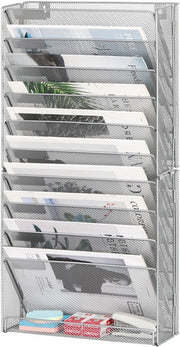 Krantenstandaard multifunzionale con 10 livelli, base metallica, parete per cartelloni, contenitori di archiviazione, fogli A4, documenti, ufficio, scuola, organizzatore di archivi