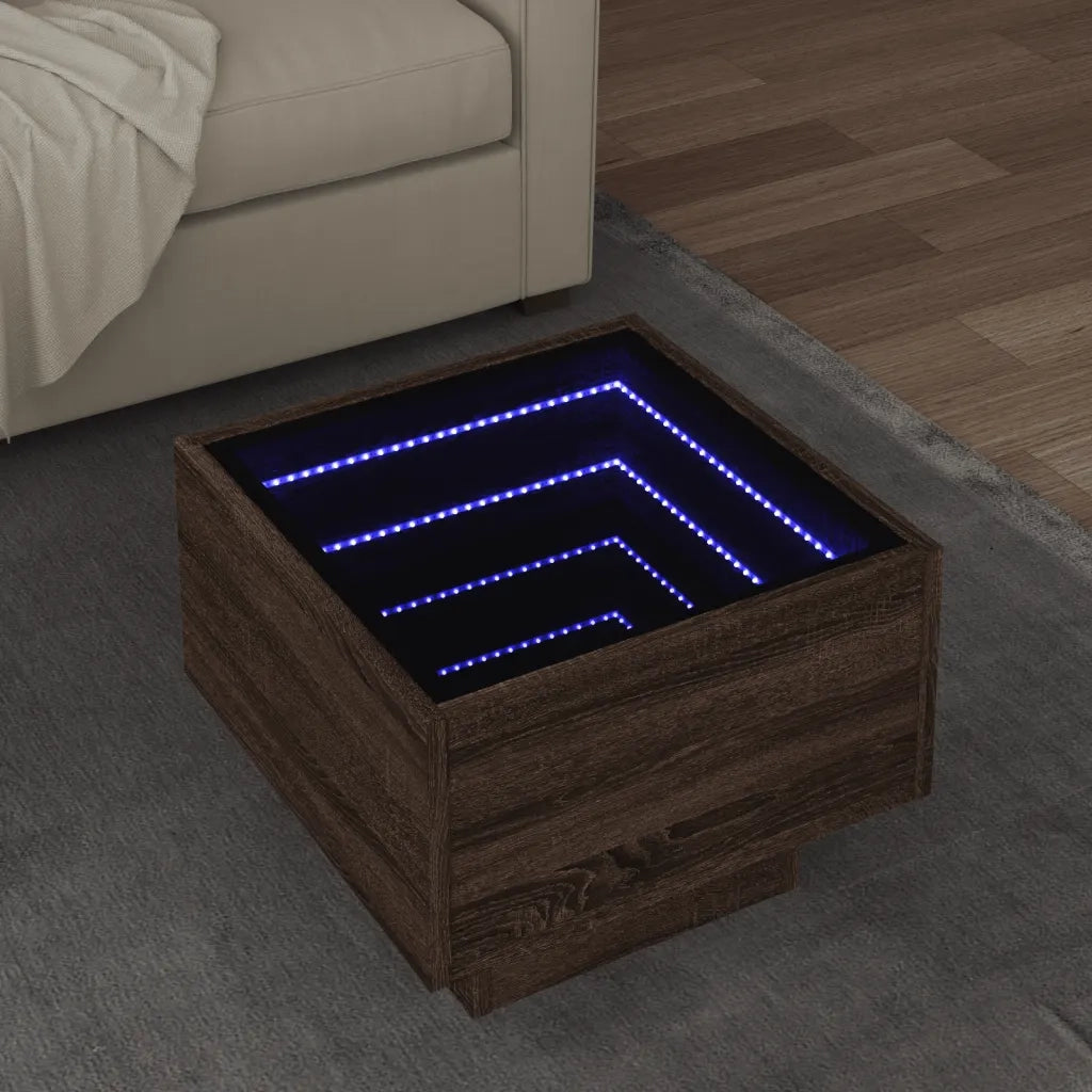 Tavolino da salotto | Tavolino da caff¨¨ | Tavolino da Soggiorno con LED Rovere Marrone 40x40x30cm in Legno Multistrato