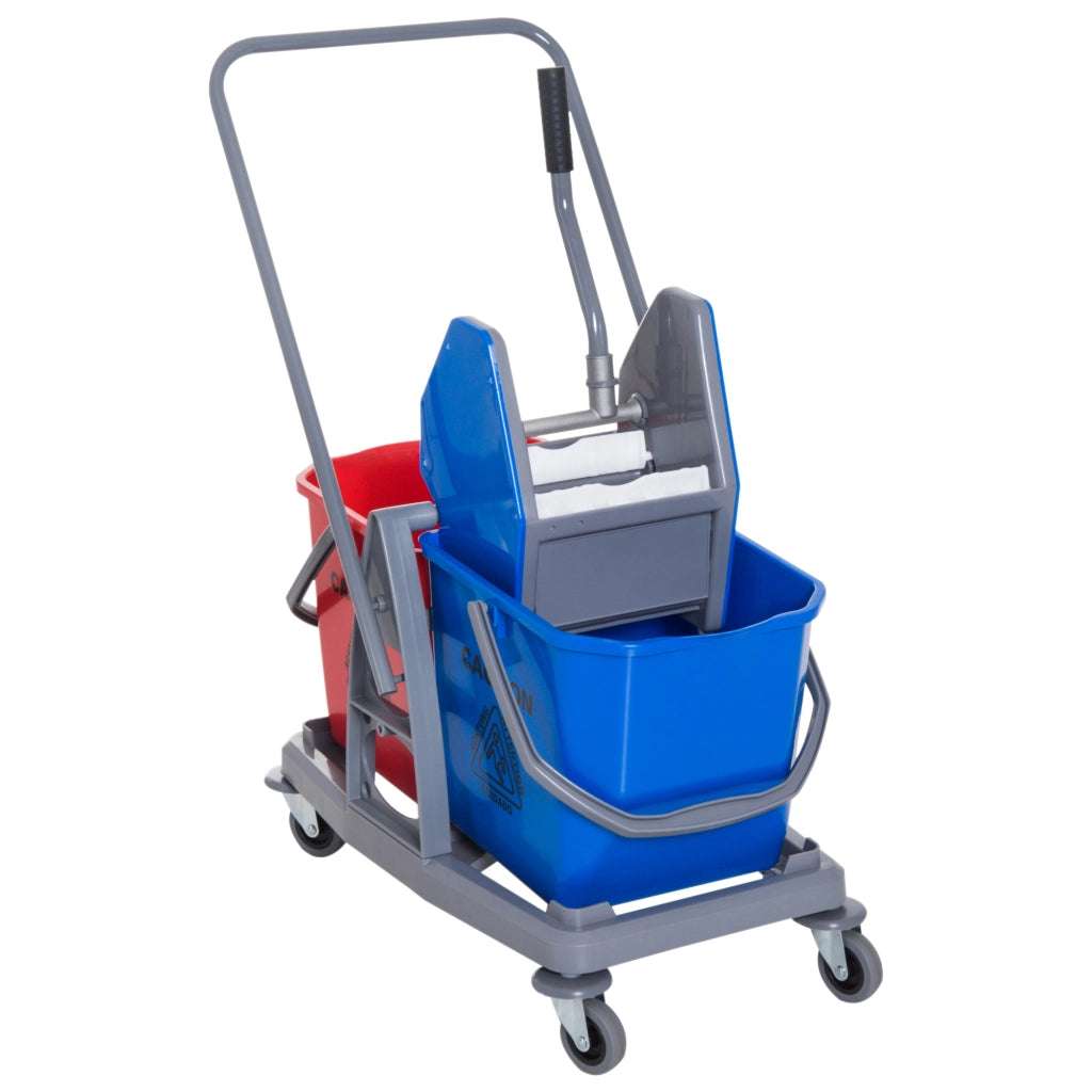 Carrello per pulizie con 2 secchi, 4 ruote, strizzatore, metallo, blu, 73x45x92 cm