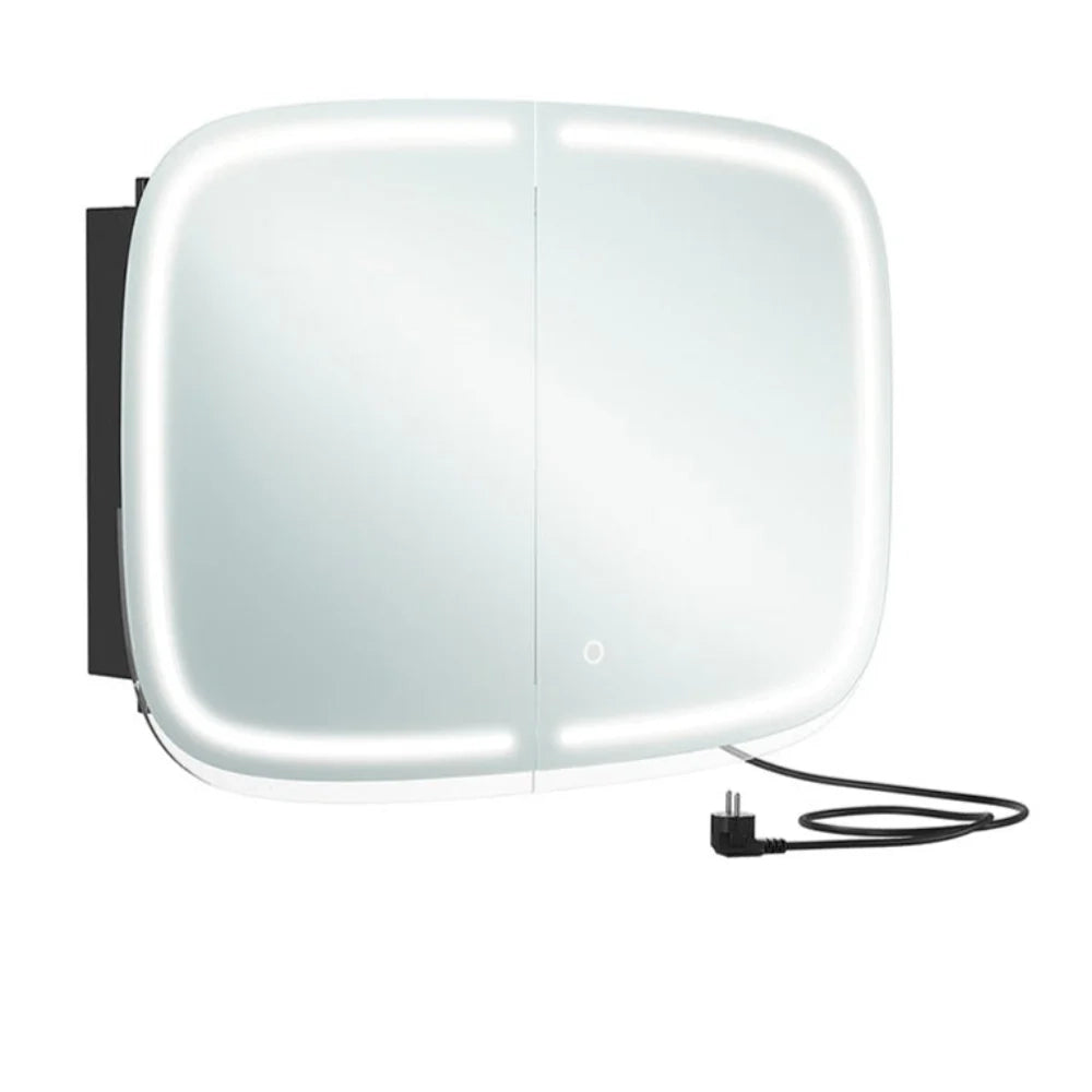 Specchio da bagno con illuminazione mobile lavabo con 2 prese CA 2 porte USB 2 ripiani regolabili angoli arrotondati 12_0006611