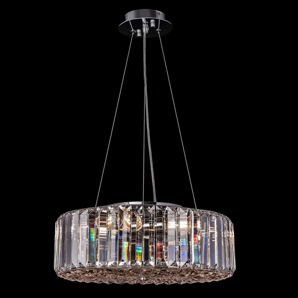 Lampadario Contemporaneo Recinto Metallo Cromo 6 Luci Diffusori Vetro Trasp.