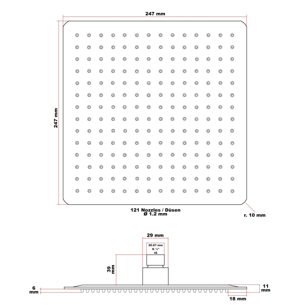 Soffione doccia quadrato soffione doccia a pioggia 25 x 25 cm acciaio inox 16_0000626