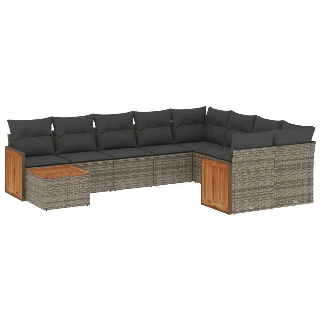 Set Divano da Giardino 10 pz con Cuscini Grigio in Polyrattan 3260401