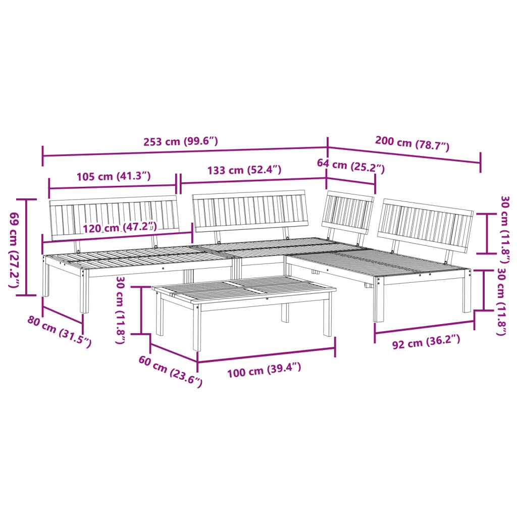 Set Divano Pallet da Giardino 4 pz in Legno Massello di Acacia
