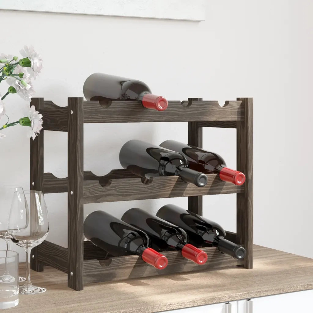 Portabottiglie per 12 Bottiglie Grigio Legno Massello di Pino CFW9521794