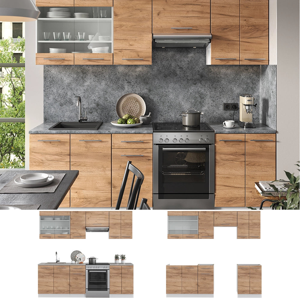 Vicco Cucina componibile Quercia dorata/bianco 240 cm senza piano di lavoro