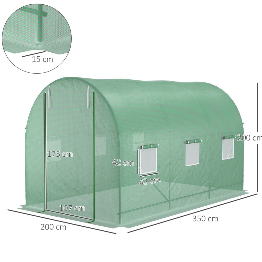 Serra a tunnel verde in acciaio 350 x 200 x 200 cm
