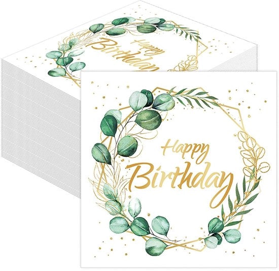 Serviette per tavola 100 pezzi - Eucalipto verde - Decorazione per tavola - Per il battesimo/comunione - Per festa - 33 x 33 cm - Serviette per festa