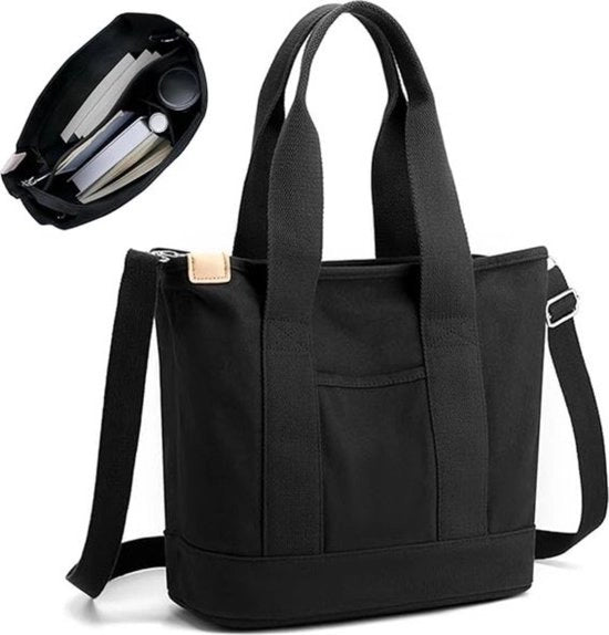 Borsa a Sacchetto in Canapa - Borsa a Tracolla Stile Classico - Grande Borsa a Mano - Nero