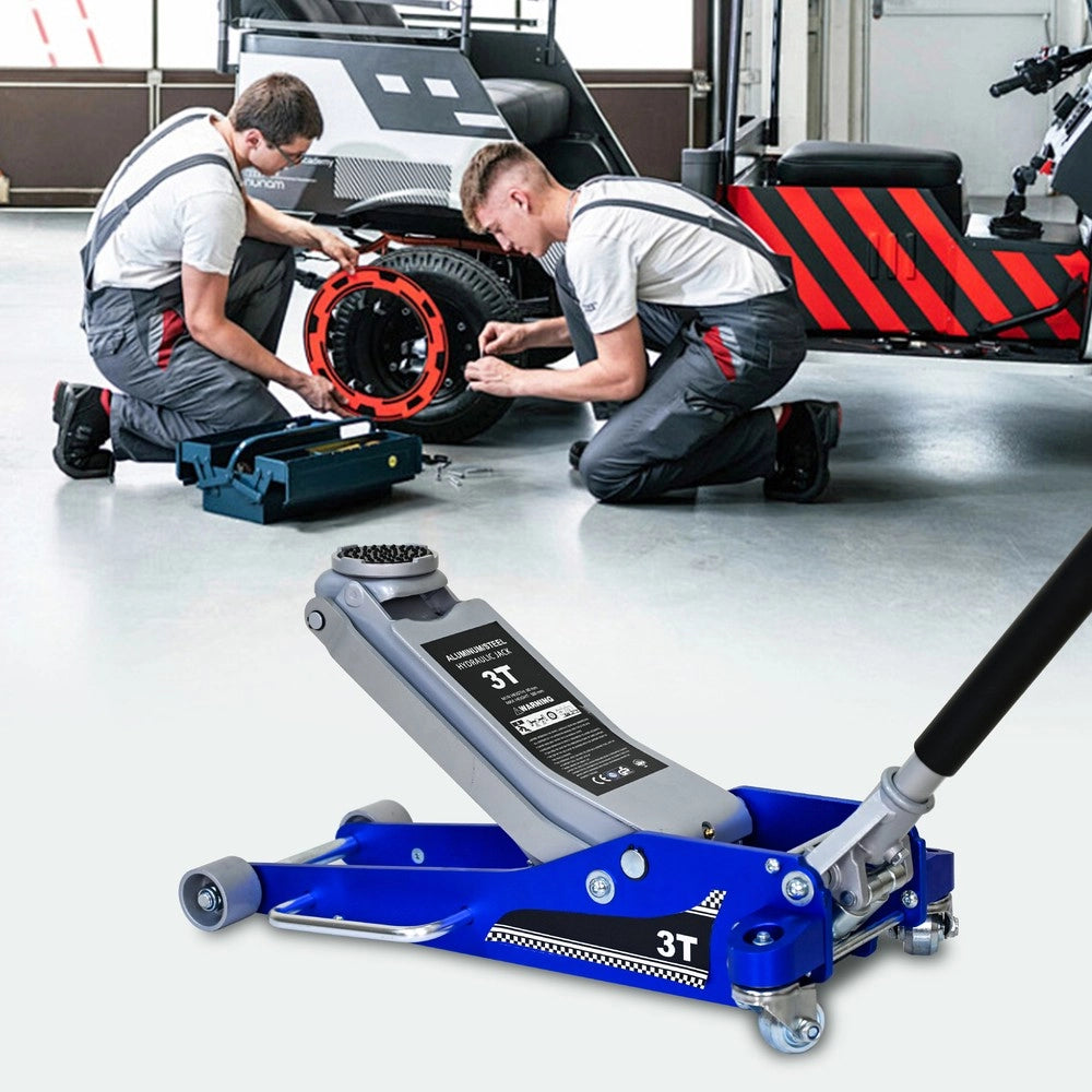 Cric Idraulico a Carrello 3 Ton ¨C MINIMAL ¨C Alluminio/Acciaio, Blu/Argento, per SUV e Fuoristrada