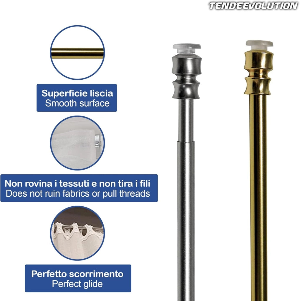 Astine a Molla in Alluminio, Coppia Bastoncini Pressione Estensibili 50-60cm - Colore Nikel Satinato