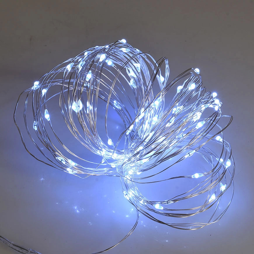 CATENA LUMINOSA SOLARE 100 MICRO LED 10 METRI DI LUCE BIANCA - 8 MODALITA' DI ILLUMINAZIONE E CAVO FLESSIBILE