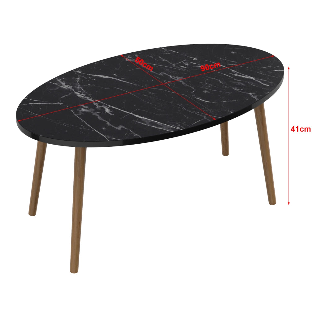 Tavolino Basso da caffè 'Sindal' (AxLxP) 41 x 90 x 50 cm Tavolino da Salotto con Gambe in Legno e Piano Ovale - Marmo