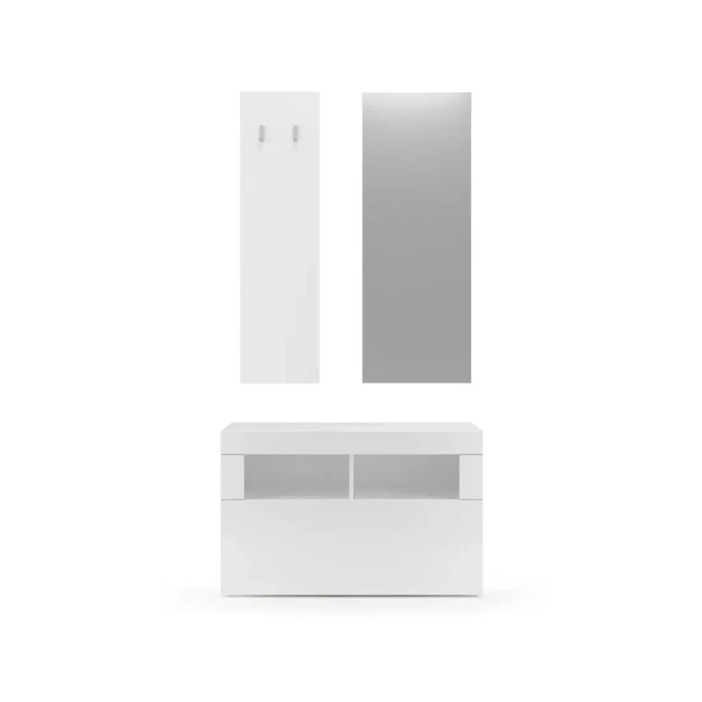 Set di mobili per ingresso, collezione ISORA, colore bianco lucido laccato