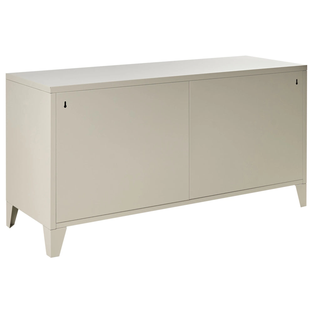 Credenza in metallo beige 120 x 40 cm 3 ante ripiani gambe fessure di ventilazione gestione dei cavi mobile TV industriale home office