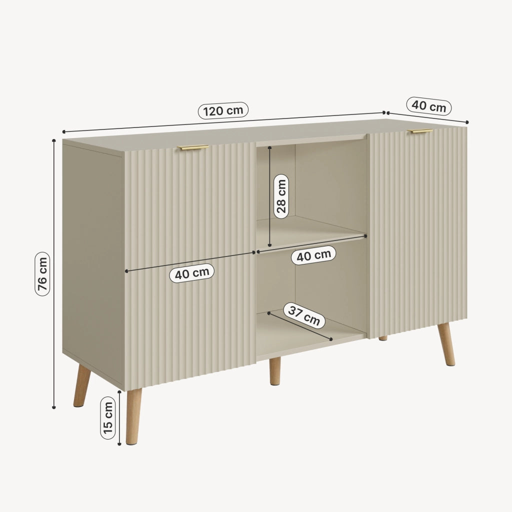 Credenza Nand Madia con 2 Ante Scanalate 120x40x76 cm color Sabbia [en.casa]