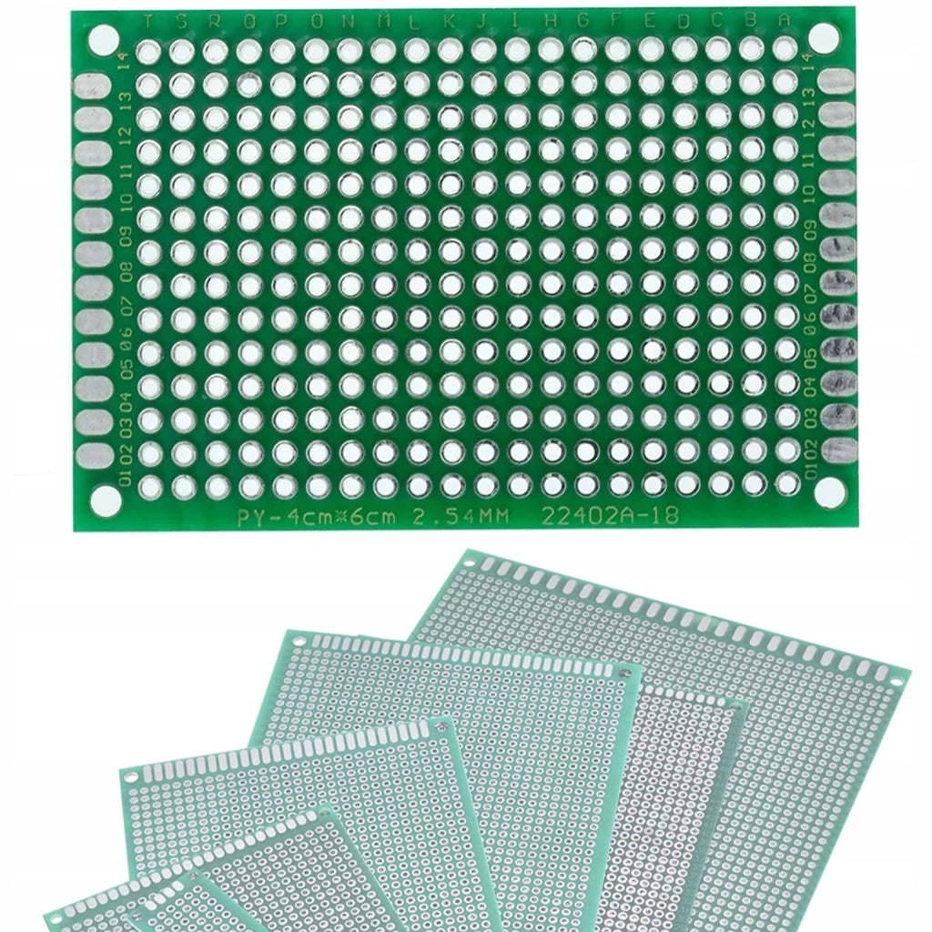 Piastra Prototipo Universale Doppia Faccia 40x60 mm – Montaggio THT, Fori 2,54 mm | Costruzione Circuiti Elettronici