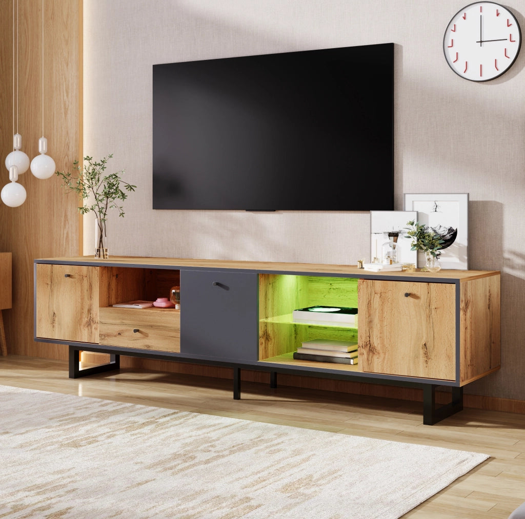 Mobile TV moderno 190 cm con LED, ante e cassetto