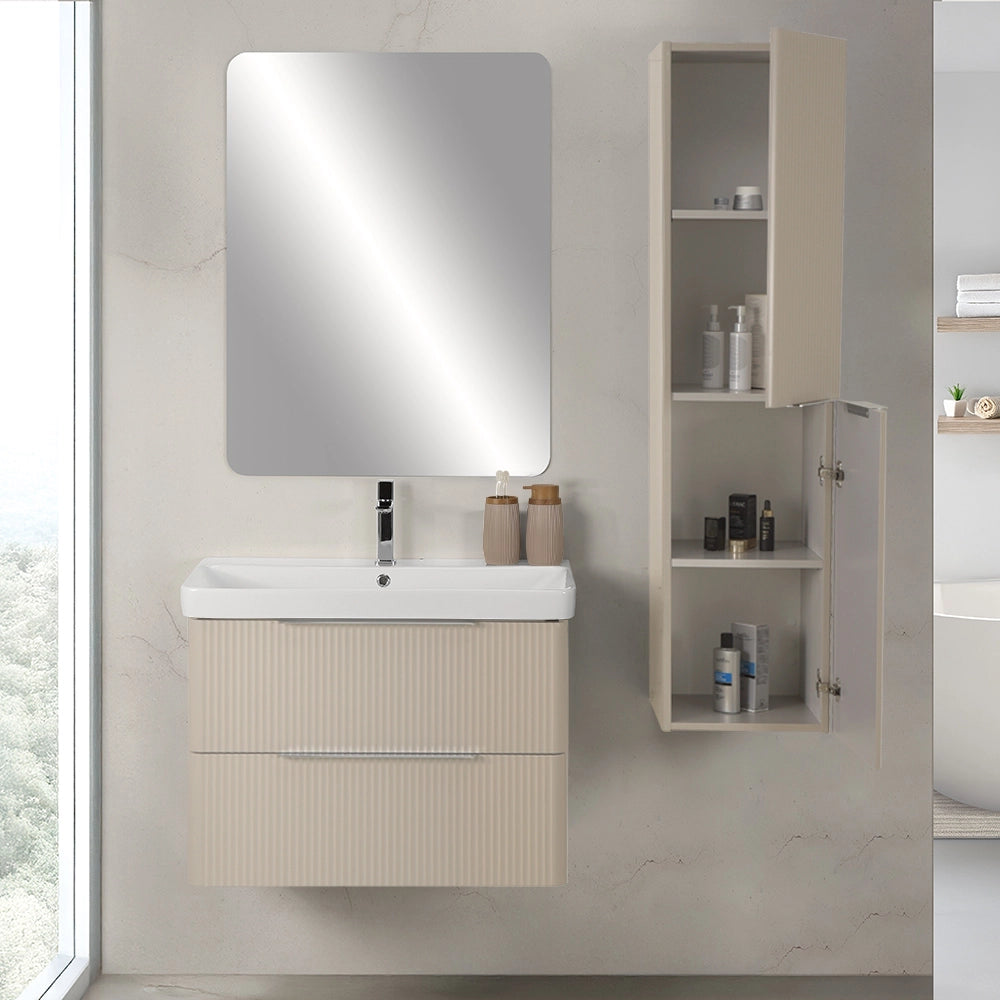 Colonna bagno sospesa 140cm in crema cannettato a 2 ante Mia