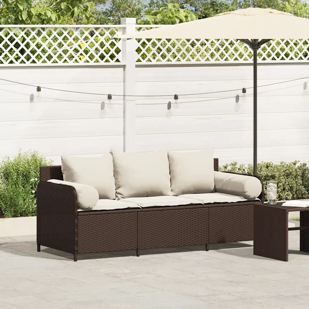 Divano da Giardino a 3 Posti con Cuscini in Polyrattan Marrone 4104173