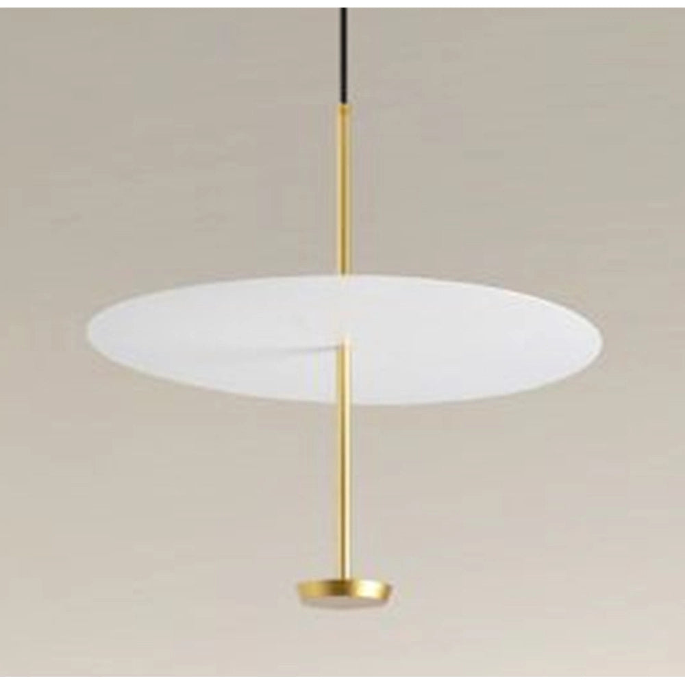 Trade Shop - Lampadario A Sospensione Luce 6500k Led 18w Disco Paralume Piatto Bianco Oro Tondo 33207 -