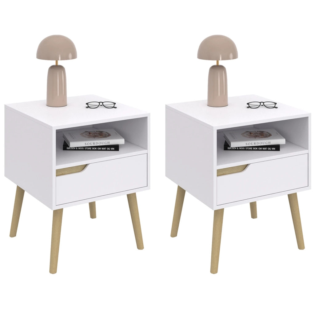 IDMarket - Set di 2 comodini scandinavi a 1 cassetto bianchi HELSINKI
