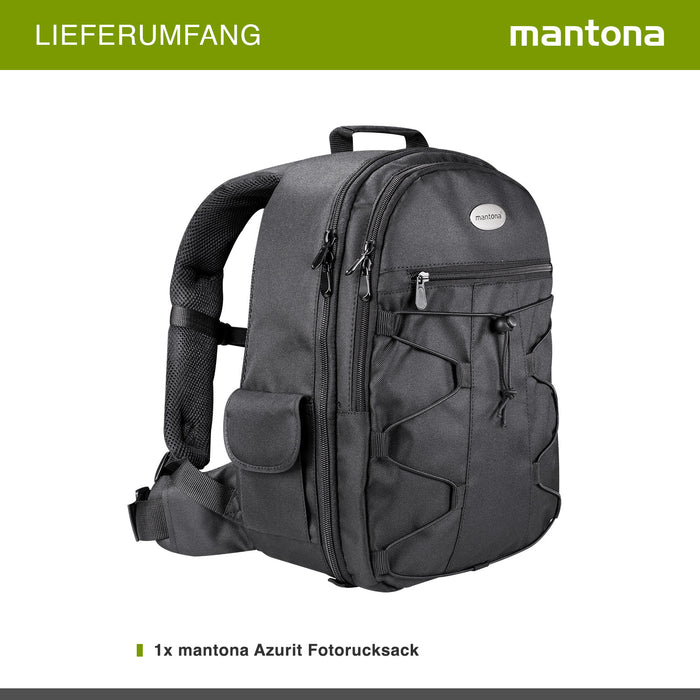 Mantona Azurit zaino fotografico per fotocamera SLR DSLR max 5 obiettivi e accessori, con attacco per treppiede, piedini, maniglia e tracolla di trasporto