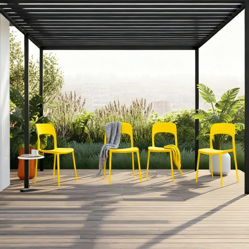 Set 4 Sedie Da Giardino In Polipropilene Impilabili Leggere E Resistenti Ideali Per Esterni Terrazze Giardini Bar Dehors Ristoranti 41 x 82,5 x 52 cm Giallo
