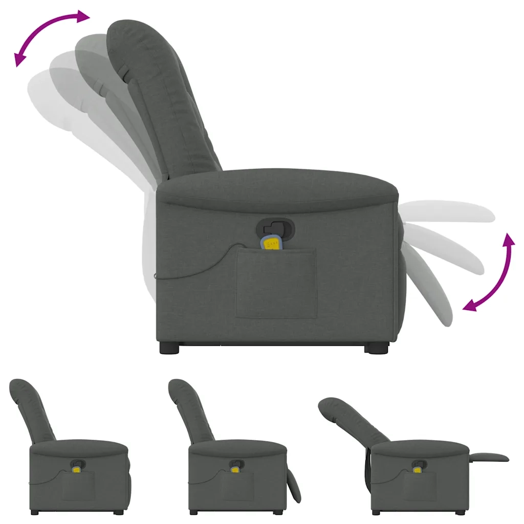 vidaXL Poltrona Alzapersona Massaggi Reclinabile Grigio Scuro Tessuto