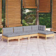 Set Divani da Giardino 5 pz con Cuscini Grigi Massello di Pino cod mxl 71865