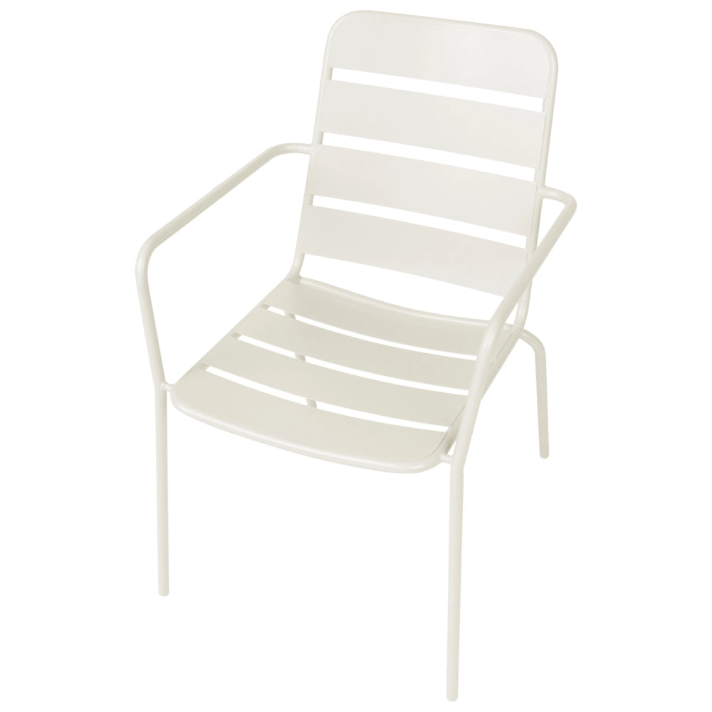 Set da pranzo da giardino per 6 persone con tavolo in ferro con foro centrale e sedie zincate e verniciate a polvere, colore beige
