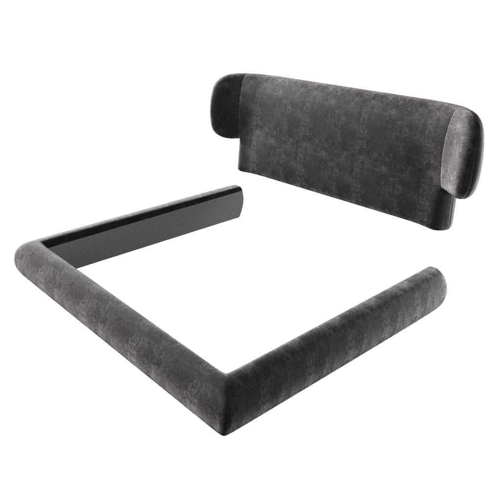 Letto matrimoniale imbottito 140 x 190 cm in ciniglia con rete a doghe e testiera; grigio