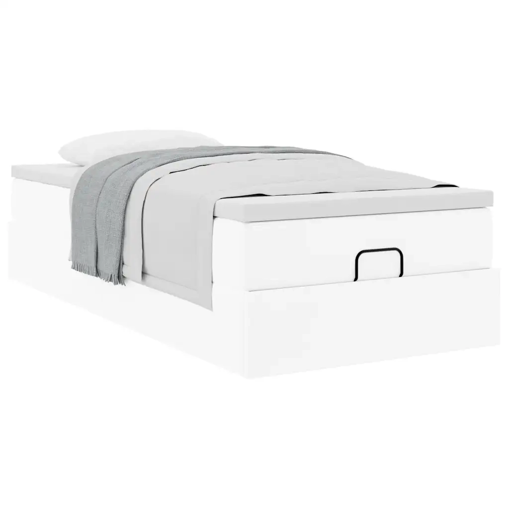 Struttura Letto Pouf con Materasso Bianco 100x200 cm Similpelle